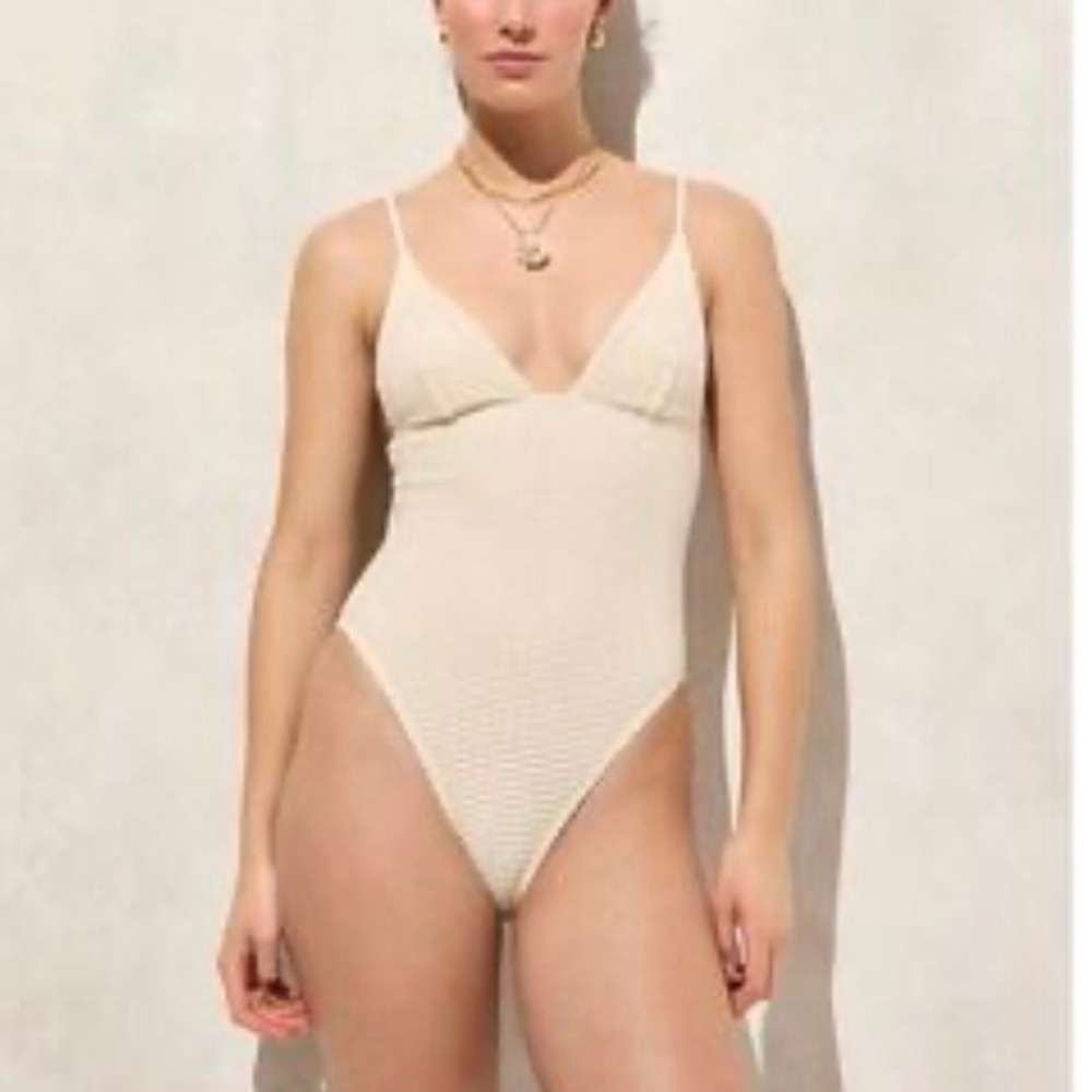 J Crew Plunge Crochet One Piece Swimsuit Antique White Womens 16 NEW SAMPLE